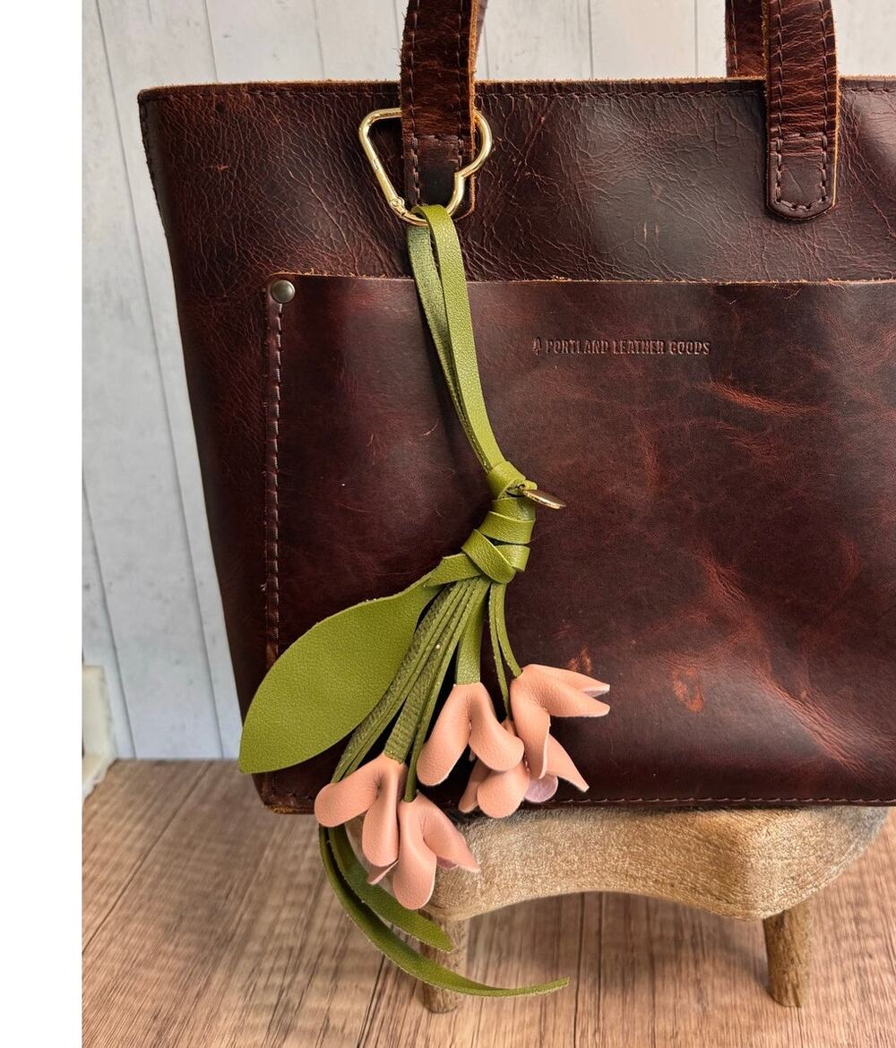 Flower Bag Charm Dusty Rose Flower Fuchsia Lobelia Flowers Heart Clip
